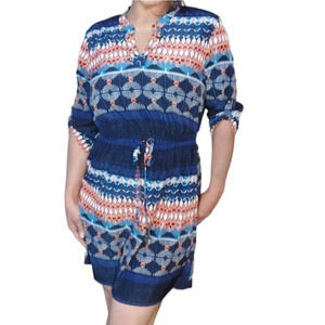 Bebop Orange White Blue Mini Dress Size Large